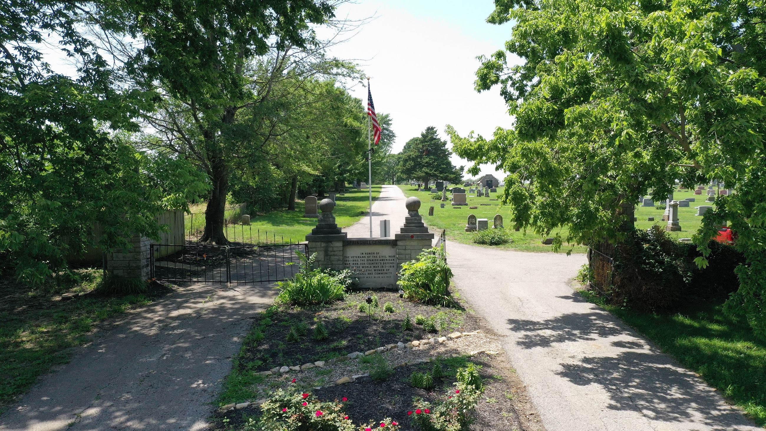 Aerial image of front Cemetery gates